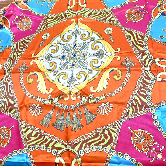 Silky Feel Satin Scarf Large Square Wrap Colorful Luxury Designer Look Pink Blue - Picture 2 of 6